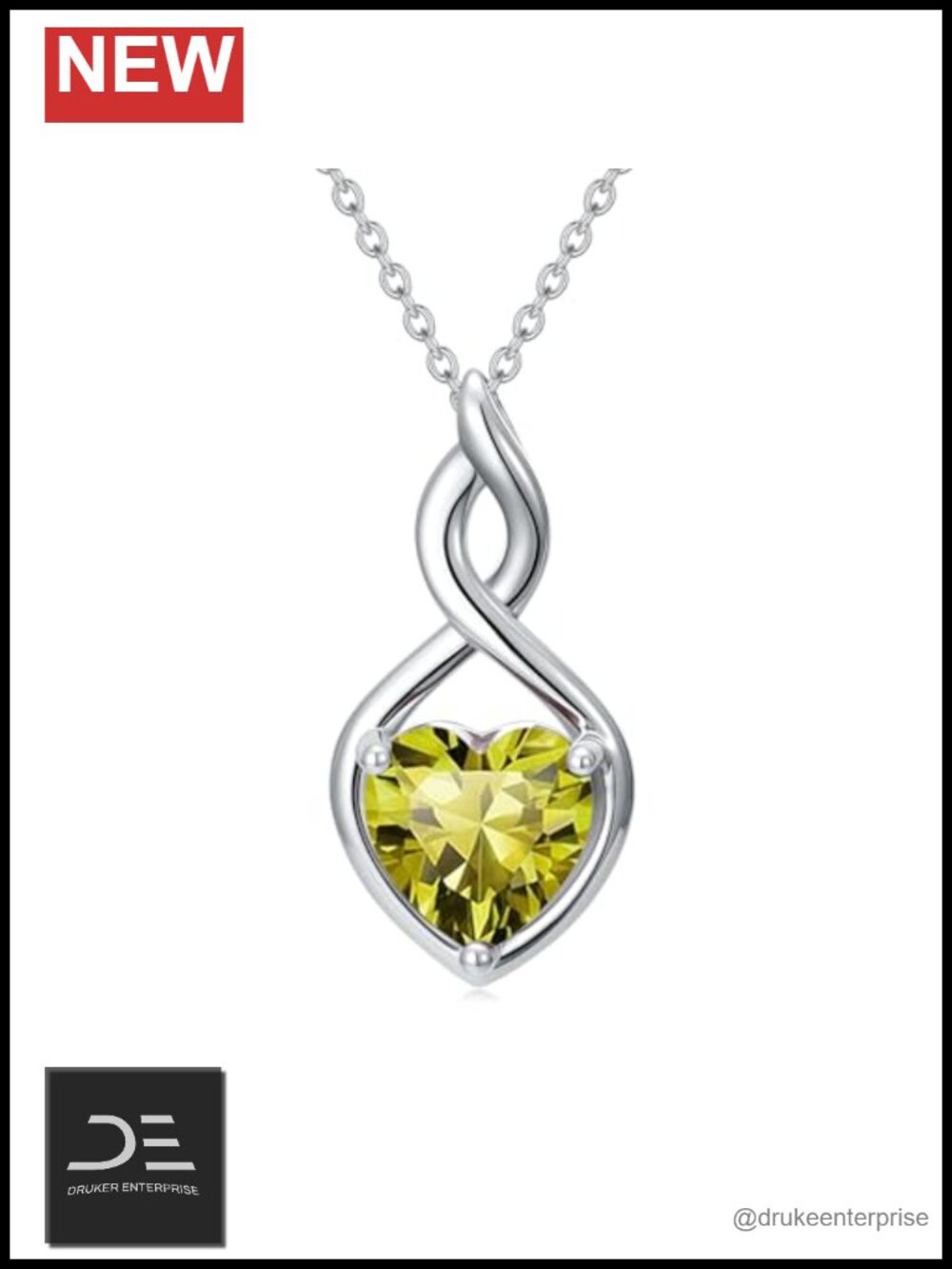 925 Sterling Silver Peridot Birthstone Infinity Necklace Heart Pendant Jewelry
